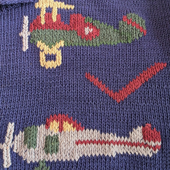 Vintage Berek Blue Airplane Boy's Hand-Knit Cardigan Sweater - Big Boys Large - Picture 6 of 14